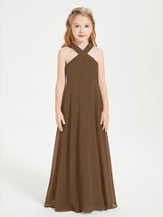 Robes de Demoiselles d'Honneur Junior Longues à Décolleté Grec Brun