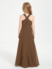 Robes de Demoiselles d'Honneur Junior Longues à Décolleté Grec Brun