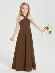 Robes de Demoiselles d'Honneur Junior Longues à Décolleté Grec Brun