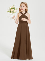 Robes de Demoiselles d'Honneur Junior Longues à Décolleté Grec Brun
