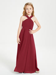 Robes de Demoiselles d'Honneur Junior Longues à Décolleté Grec Bordeaux