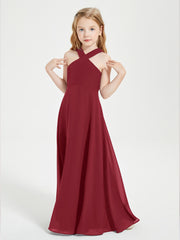 Robes de Demoiselles d'Honneur Junior Longues à Décolleté Grec Bordeaux