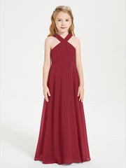 Robes de Demoiselles d'Honneur Junior Longues à Décolleté Grec Bordeaux