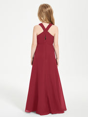 Robes de Demoiselles d'Honneur Junior Longues à Décolleté Grec Bordeaux