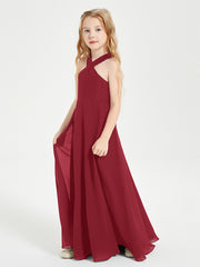Robes de Demoiselles d'Honneur Junior Longues à Décolleté Grec Bordeaux
