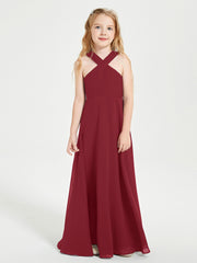 Robes de Demoiselles d'Honneur Junior Longues à Décolleté Grec Bordeaux