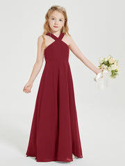 Robes de Demoiselles d'Honneur Junior Longues à Décolleté Grec Bordeaux