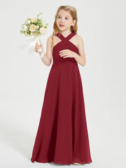 Robes de Demoiselles d'Honneur Junior Longues à Décolleté Grec Bordeaux