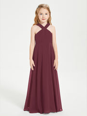 Robes de Demoiselles d'Honneur Junior Longues à Décolleté Grec Cabernet