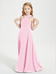 Robes de Demoiselles d'Honneur Junior Longues à Décolleté Grec Rose Bonbon