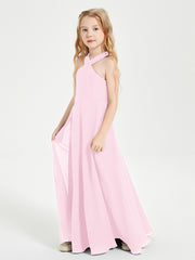 Robes de Demoiselles d'Honneur Junior Longues à Décolleté Grec Rose Bonbon