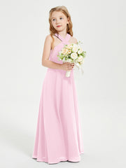 Robes de Demoiselles d'Honneur Junior Longues à Décolleté Grec Rose Bonbon
