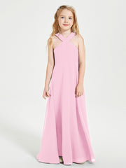 Robes de Demoiselles d'Honneur Junior Longues à Décolleté Grec Rose Bonbon