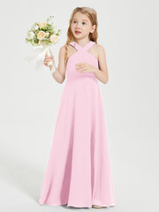 Robes de Demoiselles d'Honneur Junior Longues à Décolleté Grec Rose Bonbon