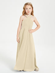 Robes de Demoiselles d'Honneur Junior Longues à Décolleté Grec Champagne