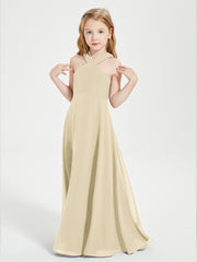 Robes de Demoiselles d'Honneur Junior Longues à Décolleté Grec Champagne