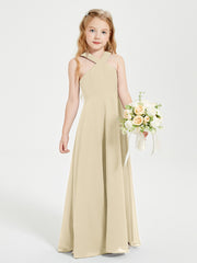 Robes de Demoiselles d'Honneur Junior Longues à Décolleté Grec Champagne