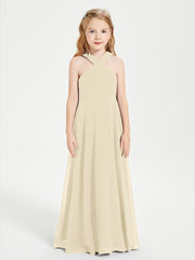Robes de Demoiselles d'Honneur Junior Longues à Décolleté Grec Champagne