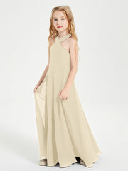 Robes de Demoiselles d'Honneur Junior Longues à Décolleté Grec Champagne