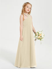 Robes de Demoiselles d'Honneur Junior Longues à Décolleté Grec Champagne