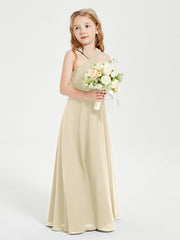 Robes de Demoiselles d'Honneur Junior Longues à Décolleté Grec Champagne