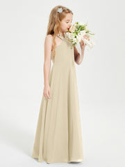 Robes de Demoiselles d'Honneur Junior Longues à Décolleté Grec Champagne
