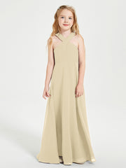 Robes de Demoiselles d'Honneur Junior Longues à Décolleté Grec Champagne