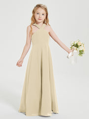 Robes de Demoiselles d'Honneur Junior Longues à Décolleté Grec Champagne
