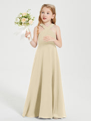 Robes de Demoiselles d'Honneur Junior Longues à Décolleté Grec Champagne