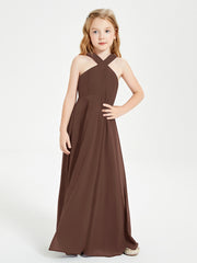 Robes de Demoiselles d'Honneur Junior Longues à Décolleté Grec Chocolat