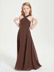 Robes de Demoiselles d'Honneur Junior Longues à Décolleté Grec Chocolat