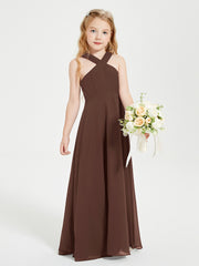 Robes de Demoiselles d'Honneur Junior Longues à Décolleté Grec Chocolat