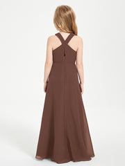 Robes de Demoiselles d'Honneur Junior Longues à Décolleté Grec Chocolat