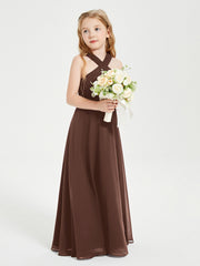 Robes de Demoiselles d'Honneur Junior Longues à Décolleté Grec Chocolat