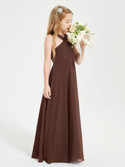 Robes de Demoiselles d'Honneur Junior Longues à Décolleté Grec Chocolat