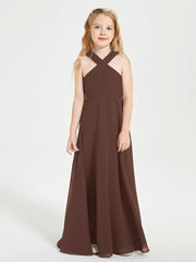Robes de Demoiselles d'Honneur Junior Longues à Décolleté Grec Chocolat