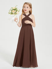 Robes de Demoiselles d'Honneur Junior Longues à Décolleté Grec Chocolat