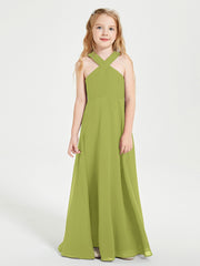 Robes de Demoiselles d'Honneur Junior Longues à Décolleté Grec Trèfle