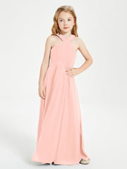 Robes de Demoiselles d'Honneur Junior Longues à Décolleté Grec Corail