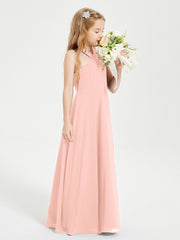 Robes de Demoiselles d'Honneur Junior Longues à Décolleté Grec Corail