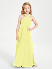 Robes de Demoiselles d'Honneur Junior Longues à Décolleté Grec Jonquille
