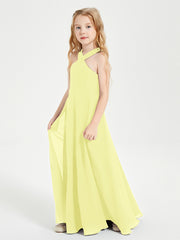 Robes de Demoiselles d'Honneur Junior Longues à Décolleté Grec Jonquille