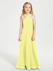 Robes de Demoiselles d'Honneur Junior Longues à Décolleté Grec Jonquille