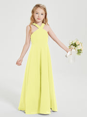 Robes de Demoiselles d'Honneur Junior Longues à Décolleté Grec Jonquille