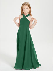 Robes de Demoiselles d'Honneur Junior Longues à Décolleté Grec Vert Foncé