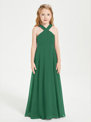 Robes de Demoiselles d'Honneur Junior Longues à Décolleté Grec Vert Foncé