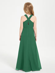 Robes de Demoiselles d'Honneur Junior Longues à Décolleté Grec Vert Foncé