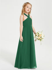 Robes de Demoiselles d'Honneur Junior Longues à Décolleté Grec Vert Foncé