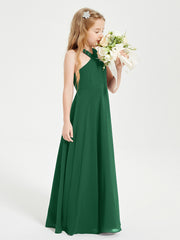 Robes de Demoiselles d'Honneur Junior Longues à Décolleté Grec Vert Foncé
