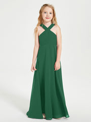 Robes de Demoiselles d'Honneur Junior Longues à Décolleté Grec Vert Foncé